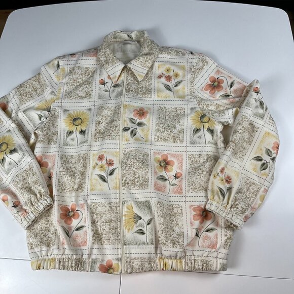 Vintage Alfred Dunner petite flower print jacket cream size M no tag - Picture 3 of 12